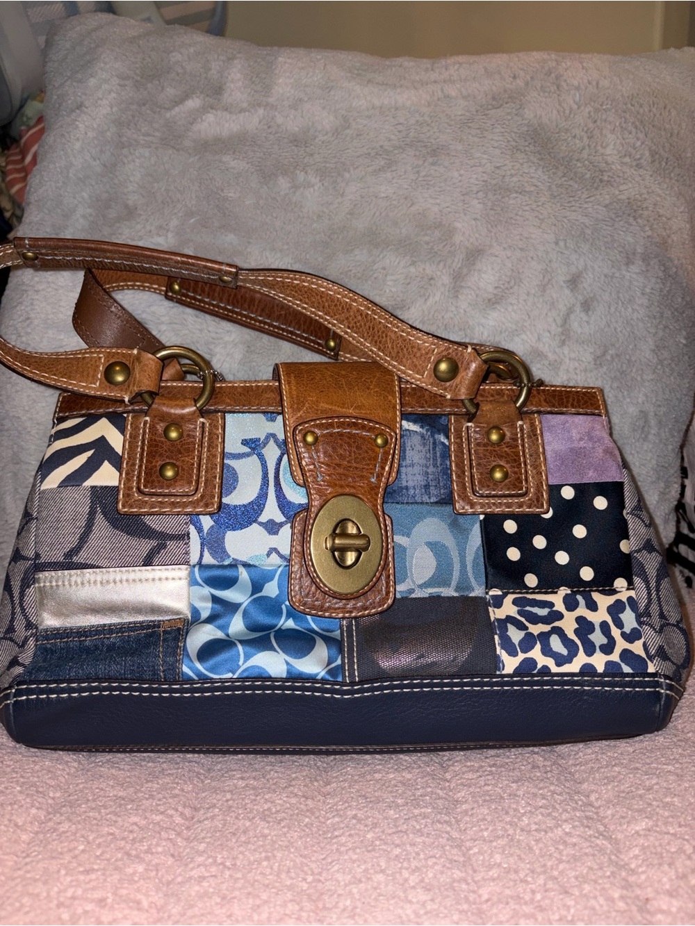 Coach Patchwork Blue Multitone Leather-Trim Shoulder Bag